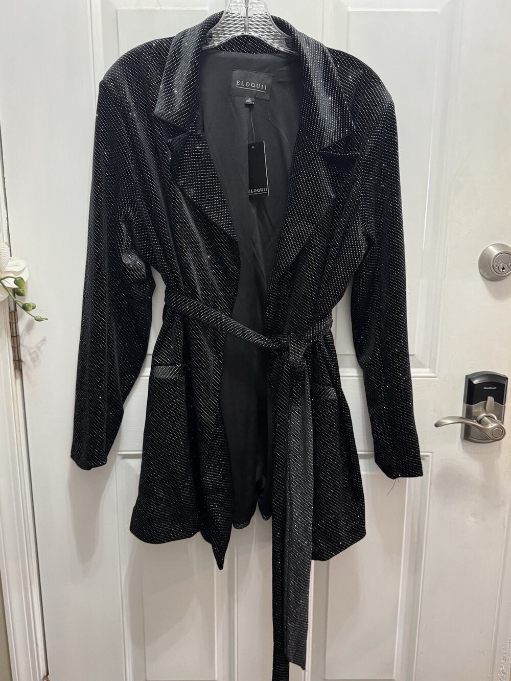 Eloquii Womens Black Sparkly Belted Jacket Blazer Plus Size 18 NWT New Years Eve